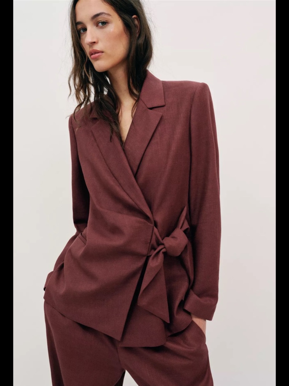 Linen Double Breasted Blazer with Tie